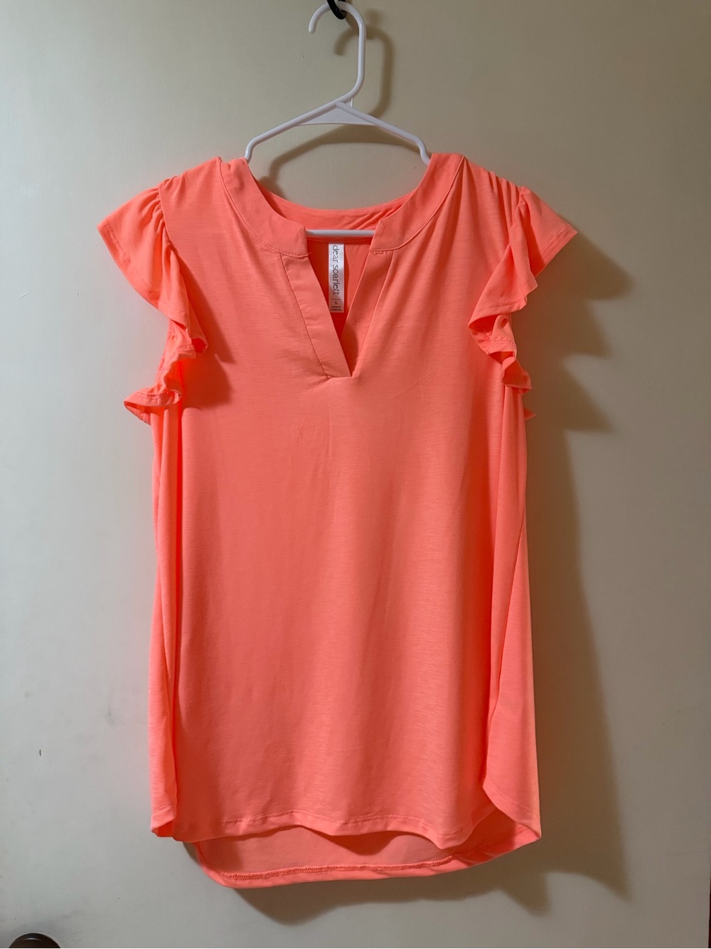 Flutter-Sleeve V-Neck Camisole in Coral